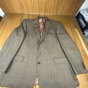 Evan Picone Mens Blazer Size L‎ 50 Houndstooth 100% Worsted Lambswool Brown